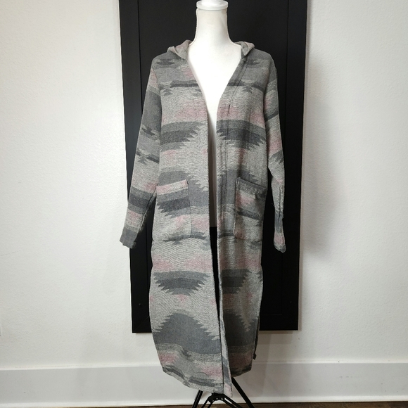 DICTIONARY AZTEC LONG HOODED CARDIGAN DUSTER SIZE MEDIUM - Picture 8 of 9